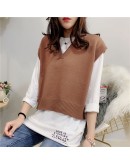 Spring Knitted Vest For Women Autumn Irregular Sleeveless Split V-neck Loose   Pullover Sweater Vest Knitwear