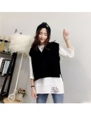 Spring Knitted Vest For Women Autumn Irregular Sleeveless Split V-neck Loose   Pullover Sweater Vest Knitwear