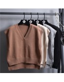 Spring Knitted Vest For Women Autumn Irregular Sleeveless Split V-neck Loose   Pullover Sweater Vest Knitwear