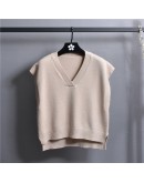 Spring Knitted Vest For Women Autumn Irregular Sleeveless Split V-neck Loose   Pullover Sweater Vest Knitwear