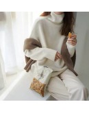 Autumn Winter Turtleneck Cashmere Women Sweaters Solid Long Sleeve Casual Lazy Loose Pullovers Female Knitting Chic Tops Jumper