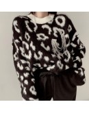 Autumn Winter Leopard Printed Women's Pullovers O-Neck Casual Loose Oversized Lazzy Oaf Ladies Knitting Tops Sweaters