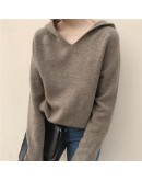  Fall Hooded Sweater Women Solid Loose Knitted Pullover  Cropped Sweaters Outerwear Harajuku Jumpers Knitwear Clothes