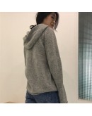  Fall Hooded Sweater Women Solid Loose Knitted Pullover  Cropped Sweaters Outerwear Harajuku Jumpers Knitwear Clothes