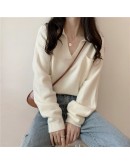 Fall Winter Knitted Pullover Sweater Women's Lazy Loose Crop Toppies Stand Collor Soft Knitwear   Jumper