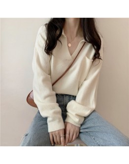 Fall Winter Knitted Pullover Sweater Women's Lazy Loose Crop Toppies Stand Collor Soft Knitwear   Jumper