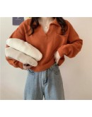 Fall Winter Knitted Pullover Sweater Women's Lazy Loose Crop Toppies Stand Collor Soft Knitwear   Jumper