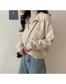 Fall Winter Knitted Pullover Sweater Women's Lazy Loose Crop Toppies Stand Collor Soft Knitwear   Jumper