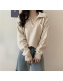 Fall Winter Knitted Pullover Sweater Women's Lazy Loose Crop Toppies Stand Collor Soft Knitwear   Jumper