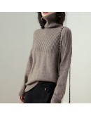 Autumn Winter Women Bottom Pullover Sweater Solid Warm Turtleneck Crop Sweaters Loose Fluffy Jumpers Gray Black Knitwear Clothes