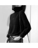 Autumn Winter Women Bottom Pullover Sweater Solid Warm Turtleneck Crop Sweaters Loose Fluffy Jumpers Gray Black Knitwear Clothes