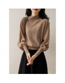 Fall Knitted Sweater for Women  Winter Half Turtleneck Lantern Sleeve Pullover Crop Tops Bottom Knitwear Clothes