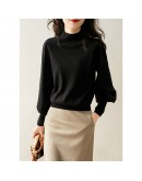 Fall Knitted Sweater for Women  Winter Half Turtleneck Lantern Sleeve Pullover Crop Tops Bottom Knitwear Clothes