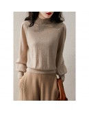 Fall Knitted Sweater for Women  Winter Half Turtleneck Lantern Sleeve Pullover Crop Tops Bottom Knitwear Clothes