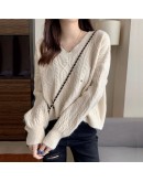  Autumn Winter Loose Pullover Sweater for Women   Lazy Frayed Hole Twist Knitted Cropped Jumpers Knitwear