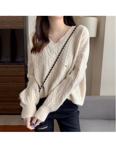  Autumn Winter Loose Pullover Sweater for Women   Lazy Frayed Hole Twist Knitted Cropped Jumpers Knitwear