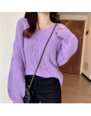  Autumn Winter Loose Pullover Sweater for Women   Lazy Frayed Hole Twist Knitted Cropped Jumpers Knitwear