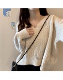  Autumn Winter Loose Pullover Sweater for Women   Lazy Frayed Hole Twist Knitted Cropped Jumpers Knitwear