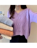  Autumn Winter Loose Pullover Sweater for Women   Lazy Frayed Hole Twist Knitted Cropped Jumpers Knitwear