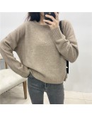 Fall Beading Pullover Sweater  Spring Cropped Sweaters European Solid Loose Jumper Fluffy Blue Knitwear Tops