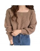  chic knit sweater women's autumn winter  square collar top lazy wind pullover twist sweaters harajuku jumper