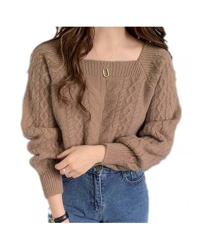  chic knit sweater women's autumn winter  square collar top lazy wind pullover twist sweaters harajuku jumper