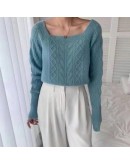  chic knit sweater women's autumn winter  square collar top lazy wind pullover twist sweaters harajuku jumper