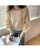  chic knit sweater women's autumn winter  square collar top lazy wind pullover twist sweaters harajuku jumper