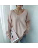 Autumn Winter Loose Pullover Sweater Women's V-Neck Solid Knitted Jumper   Puffer Lazy Oversize Cropped Tops