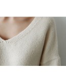 Autumn Winter Loose Pullover Sweater Women's V-Neck Solid Knitted Jumper   Puffer Lazy Oversize Cropped Tops