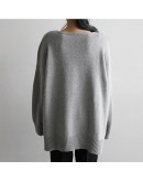 Autumn Winter Solid Loose Women's Knitted Pullover Sweater  Oversized Casual V-Neck Gray Sweaters Female Chic Tops