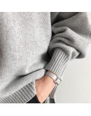 Autumn Winter Solid Loose Women's Knitted Pullover Sweater  Oversized Casual V-Neck Gray Sweaters Female Chic Tops