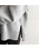 Autumn Winter Solid Loose Women's Knitted Pullover Sweater  Oversized Casual V-Neck Gray Sweaters Female Chic Tops