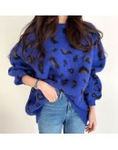 Autumn Winter Women's Mohair Pullovers Long Sleeve Casual Loose Ladies Leopard Print Knitting Tops Warm Oversize Sweaters