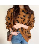 Autumn Winter Women's Mohair Pullovers Long Sleeve Casual Loose Ladies Leopard Print Knitting Tops Warm Oversize Sweaters