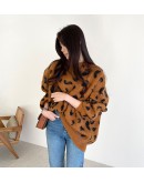 Autumn Winter Women's Mohair Pullovers Long Sleeve Casual Loose Ladies Leopard Print Knitting Tops Warm Oversize Sweaters