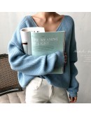  Minimalist style V-Neck Loose Pullover Sweater Women's Chic Lazy Irregular Hem Jumpers Soft Fall Winter Knitwear Clothes