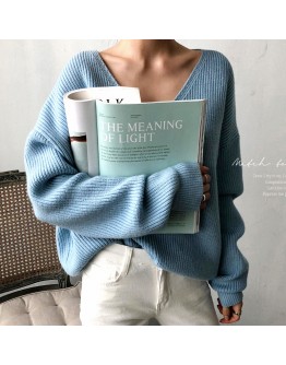  Minimalist style V-Neck Loose Pullover Sweater Women's Chic Lazy Irregular Hem Jumpers Soft Fall Winter Knitwear Clothes