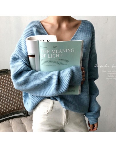  Minimalist style V-Neck Loose Pullover Sweater Women's Chic Lazy Irregular Hem Jumpers Soft Fall Winter Knitwear Clothes