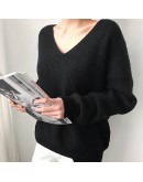  Minimalist style V-Neck Loose Pullover Sweater Women's Chic Lazy Irregular Hem Jumpers Soft Fall Winter Knitwear Clothes