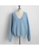  Minimalist style V-Neck Loose Pullover Sweater Women's Chic Lazy Irregular Hem Jumpers Soft Fall Winter Knitwear Clothes