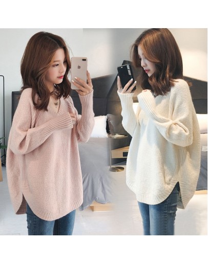  Fall Winter V-Neck Pullover Sweater for Women   Irregular Loose Oversized Jumper All Match Crop Knitwear