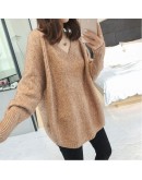  Fall Winter V-Neck Pullover Sweater for Women   Irregular Loose Oversized Jumper All Match Crop Knitwear