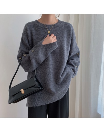  Winter Solid Loose Knitting Sweaters Pullovers for Women Minimalist Elegant Casual Loose Ladies Vintage Tops Jumper