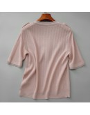 Summer Women T-shirt Knitted Short Sleeves Elegant V-neck Pullovers Jumper Sweaters Chic Buttons  Knit T Shirt Tops