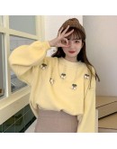  Autumn Winter Women's Sweaters Cute Pullover Lazy Oaf Oversized Elegant Vintage  Knitted Lady Kawaii Tops Yellow