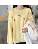  Autumn Winter Women's Sweaters Cute Pullover Lazy Oaf Oversized Elegant Vintage  Knitted Lady Kawaii Tops Yellow