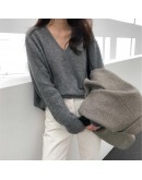 V-Neck Soft Elegant Autumn Fluffy Sweater Women's Lazy Oaf Loose Outerwear Pullover Jumpers Lady Vintage Crop Tops Knitwear