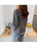  Fall Houndstooth Sweater for Women Winter Warm Knitted Pullover Loose Oversize Aesthetic Fluffy Crop Top Outerwear Coat