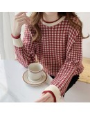  Fall Houndstooth Sweater for Women Winter Warm Knitted Pullover Loose Oversize Aesthetic Fluffy Crop Top Outerwear Coat